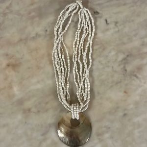 Attractive-Ivory Colored Beads With Abalone She’ll Pendant-20”(24” With Pendant)